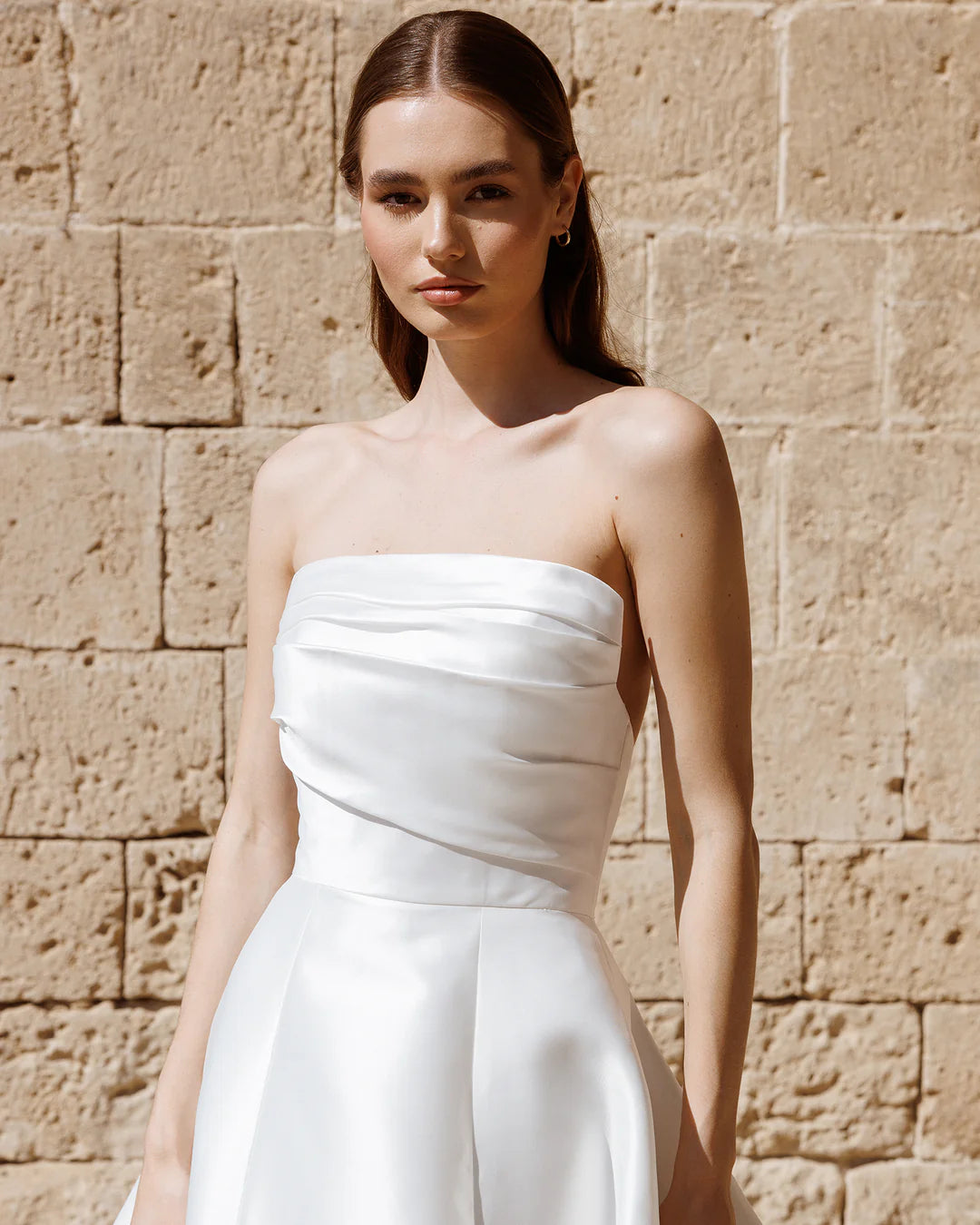 Elegant Strapless Ruched Court Train Backless Wedding Dresses