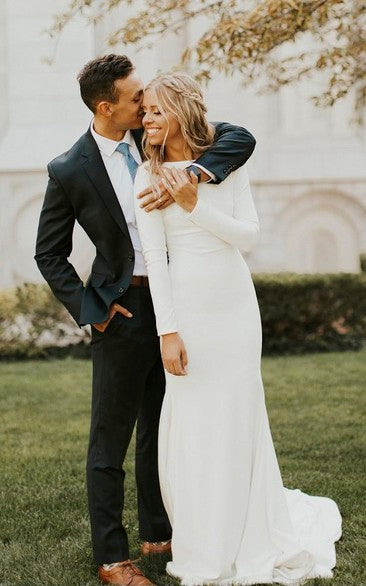 Modest Long Sleeve White Wedding Dress | Simple Formal Temple Lds Bridal Gown