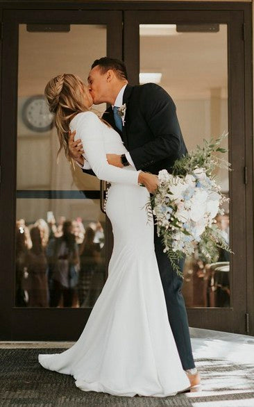 Modest Long Sleeve White Wedding Dress | Simple Formal Temple Lds Bridal Gown