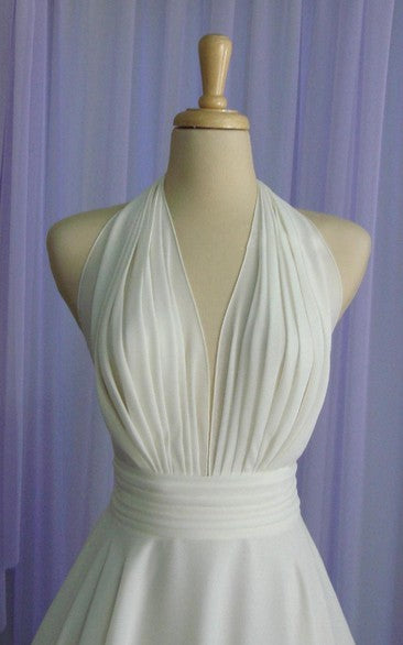Marilyn Monroe White Halter Dress | Tea Length Costume | 1950s Vintage Wedding Gown