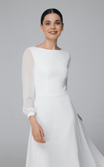 Minimalist A-Line Wedding Dress with Sheer Long Sleeves