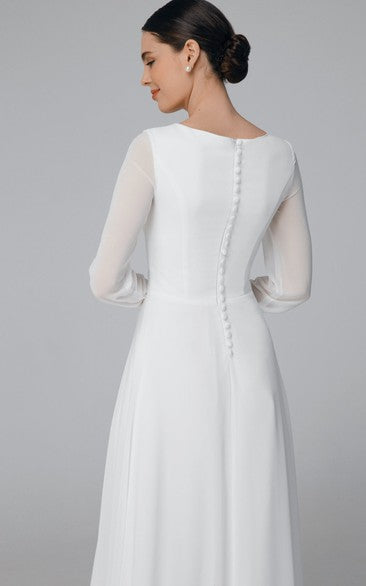 Minimalist A-Line Wedding Dress with Sheer Long Sleeves