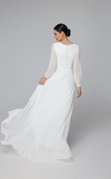 Minimalist A-Line Wedding Dress with Sheer Long Sleeves