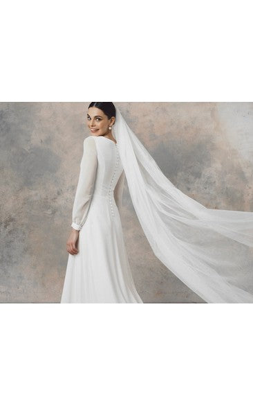 Minimalist A-Line Wedding Dress with Sheer Long Sleeves