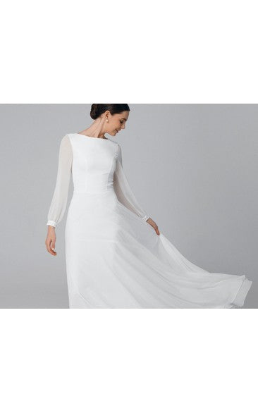Minimalist A-Line Wedding Dress with Sheer Long Sleeves
