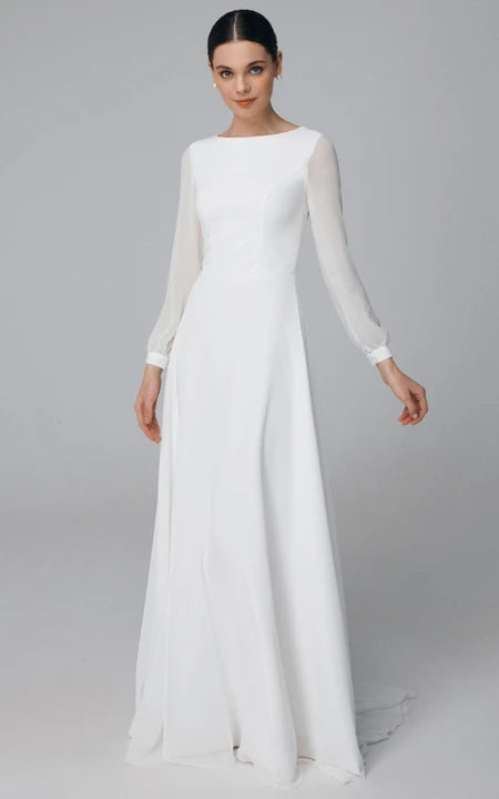 Minimalist A-Line Wedding Dress with Sheer Long Sleeves