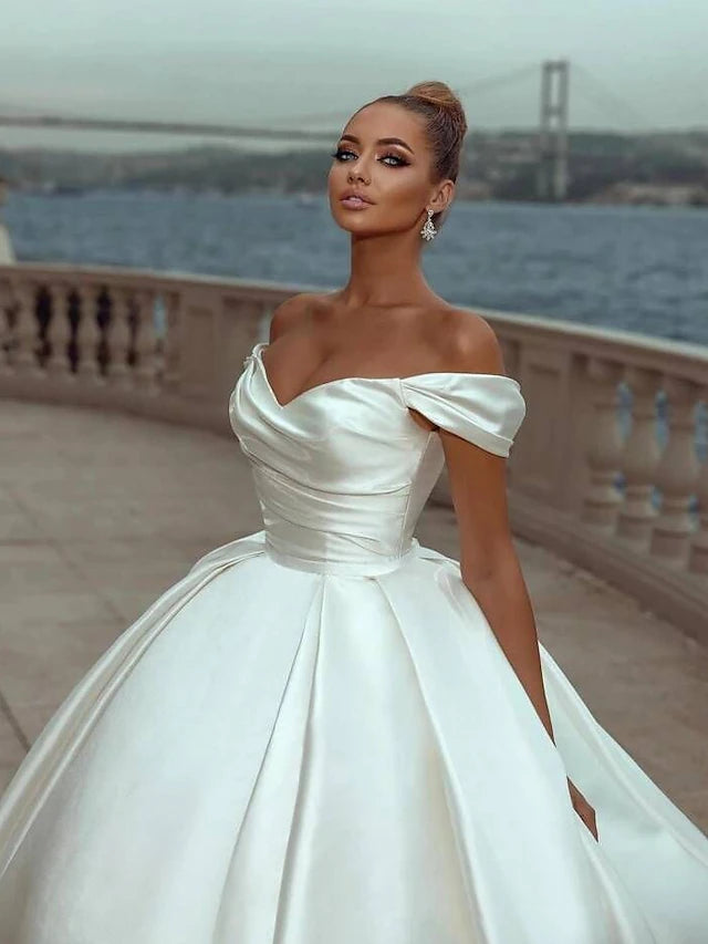 Vestidos de Novia Formales de Compromiso Vestido de Gala Sin Mangas Cortas Cola de Corto de Satén con Aplausos Color Sólido