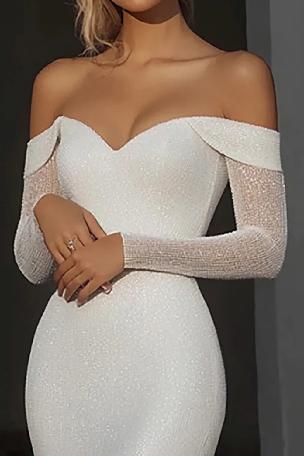 Elegant Off the Shoulder Ivory Mermaid Matte Satin Long Wedding Dress