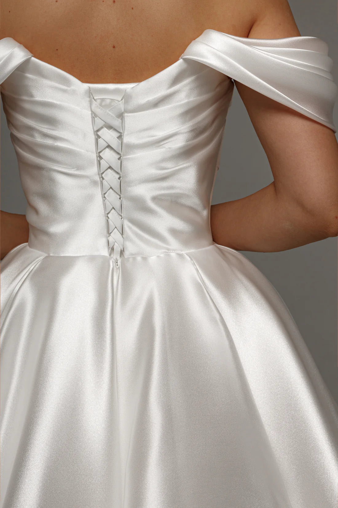 Chic Off the Shoulder Ruched Tea Length Ankle-Length Wedding Dress