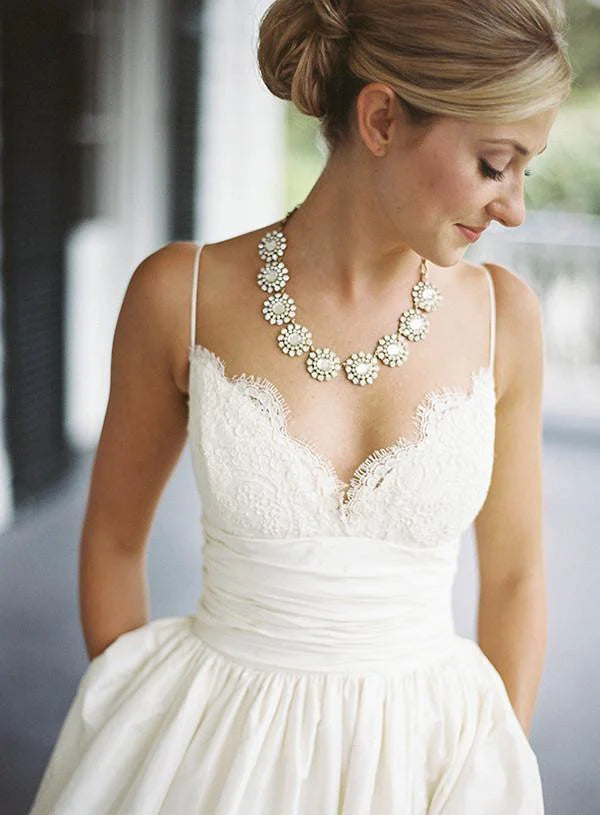 Classic Ball Gown Sleeveless Spaghetti Strap Lace Wedding Dress