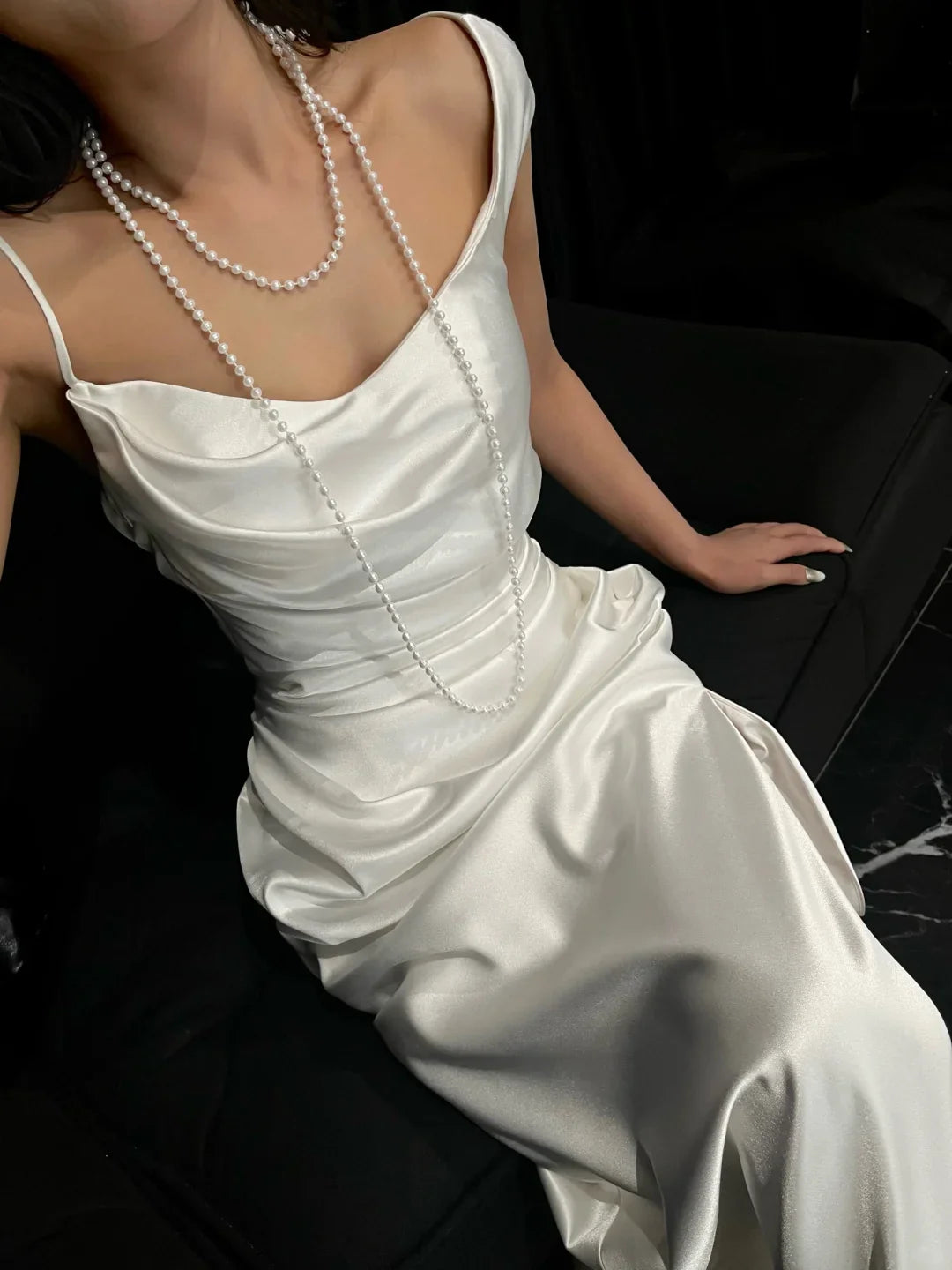 Classy Spaghetti Straps White Satin Long Wedding Dress