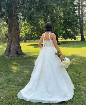 Simple Ball Gown Spaghetti Straps White Satin Long Wedding Dresses Bridal Dress