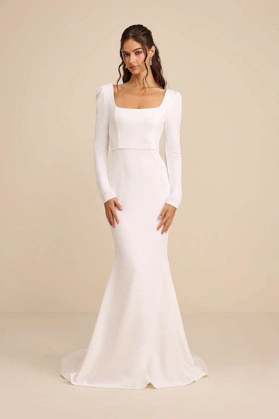 Modern Elegance Square Neck Open-Back Mermaid Wedding Gown