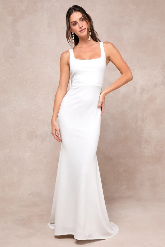 Chic Square Neck Open-Back Bow Mermaid Wedding Gown