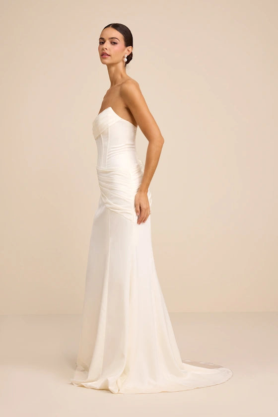 Romantic Strapless Corset Ruched Mermaid Wedding Gown