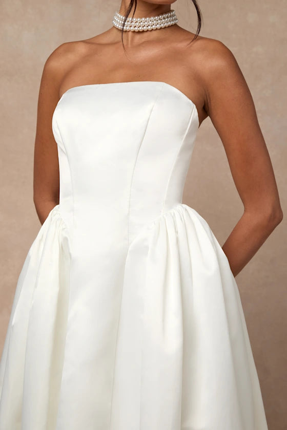 Timeless Strapless Satin A-Line Wedding Gown with Pockets