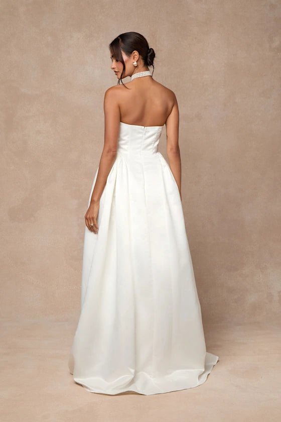 Timeless Strapless Satin A-Line Wedding Gown with Pockets