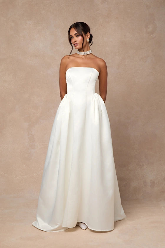 Timeless Strapless Satin A-Line Wedding Gown with Pockets