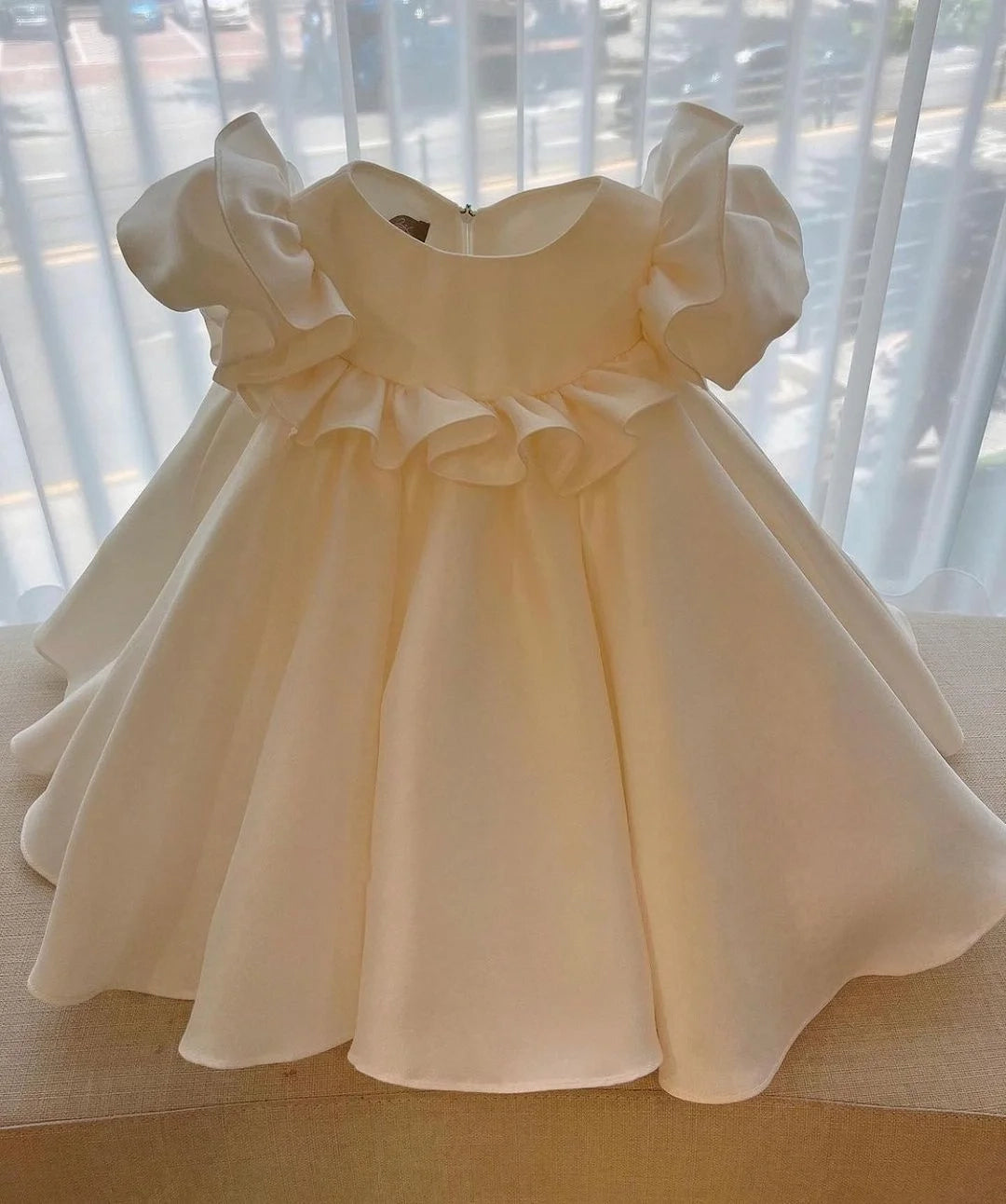 Lovely Flower Girl Dresses Ruffles Customized Princess Korea Satin Ball Gown For Kids Birthday Party First Communion Dress