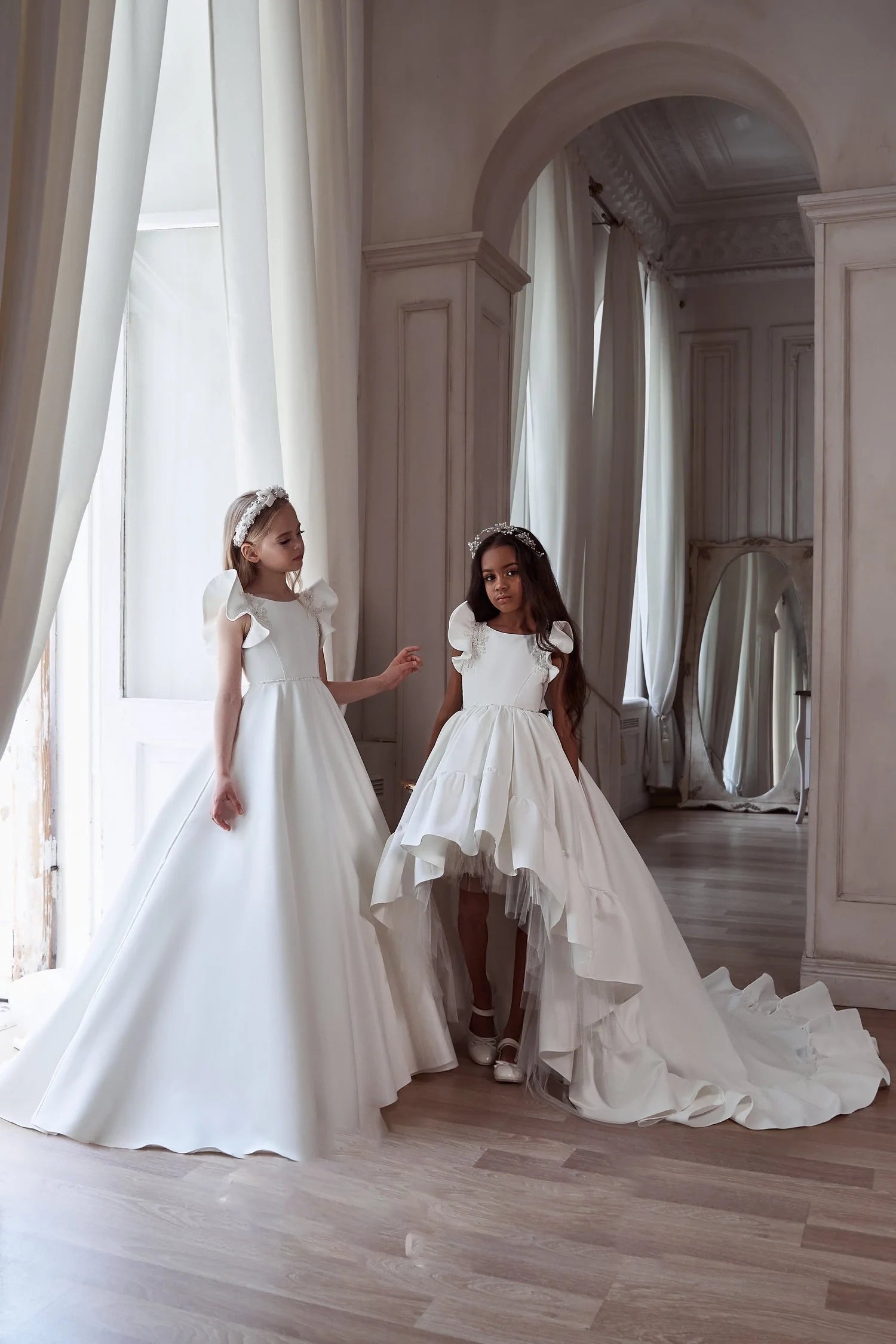 Chapel Train Sleeveless Satin Ruffles Elegant Girls’ Gown