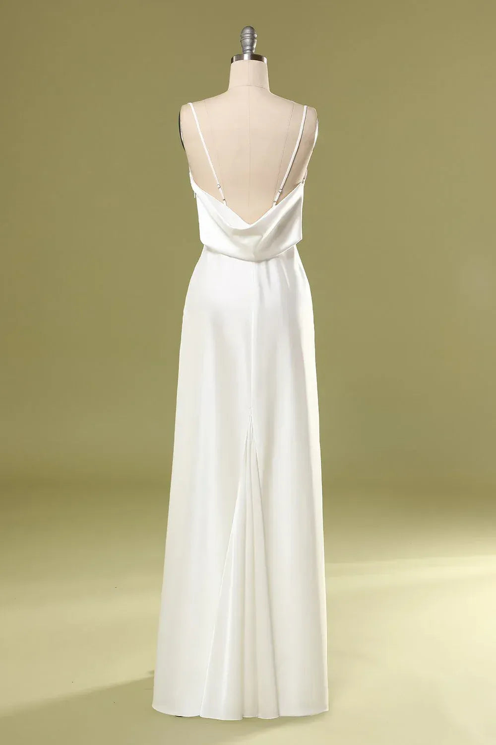 Adjustable Thin Spaghetti Strap Cowl Draped High Slit Gloss Satin Mermaid Wedding Dress With Train