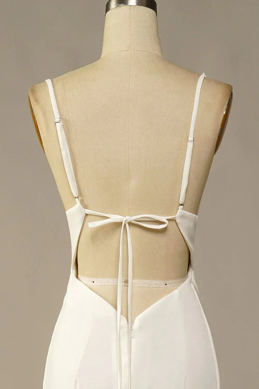 Adjustable Thin Spaghetti Strap Cowl Ruched Tie Open Back Soft Satin Mermaid Wedding Dress With Train
