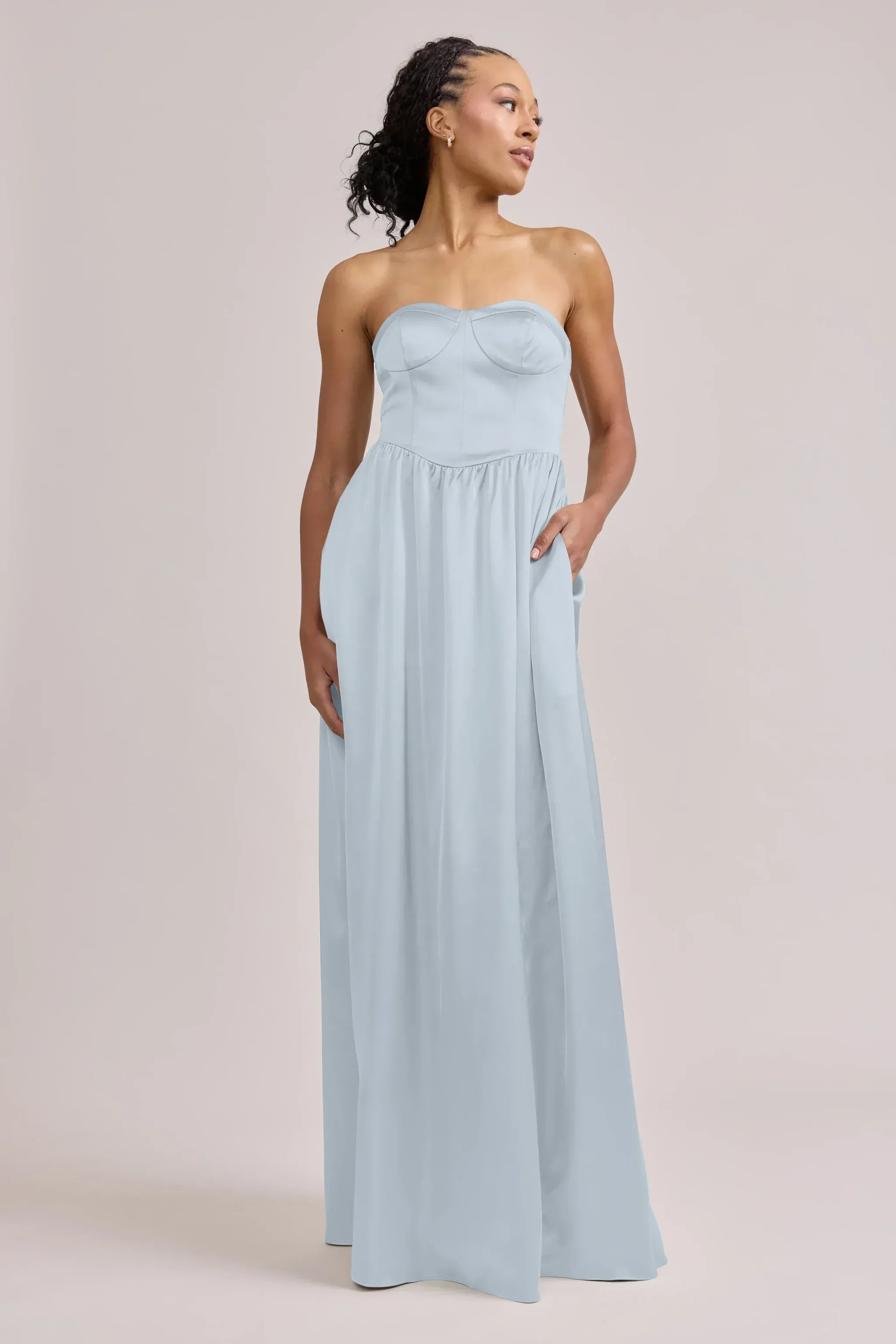 Airy A-Line Strapless Bustier Lace-Up Back Floor-Length Bridesmaid Dress