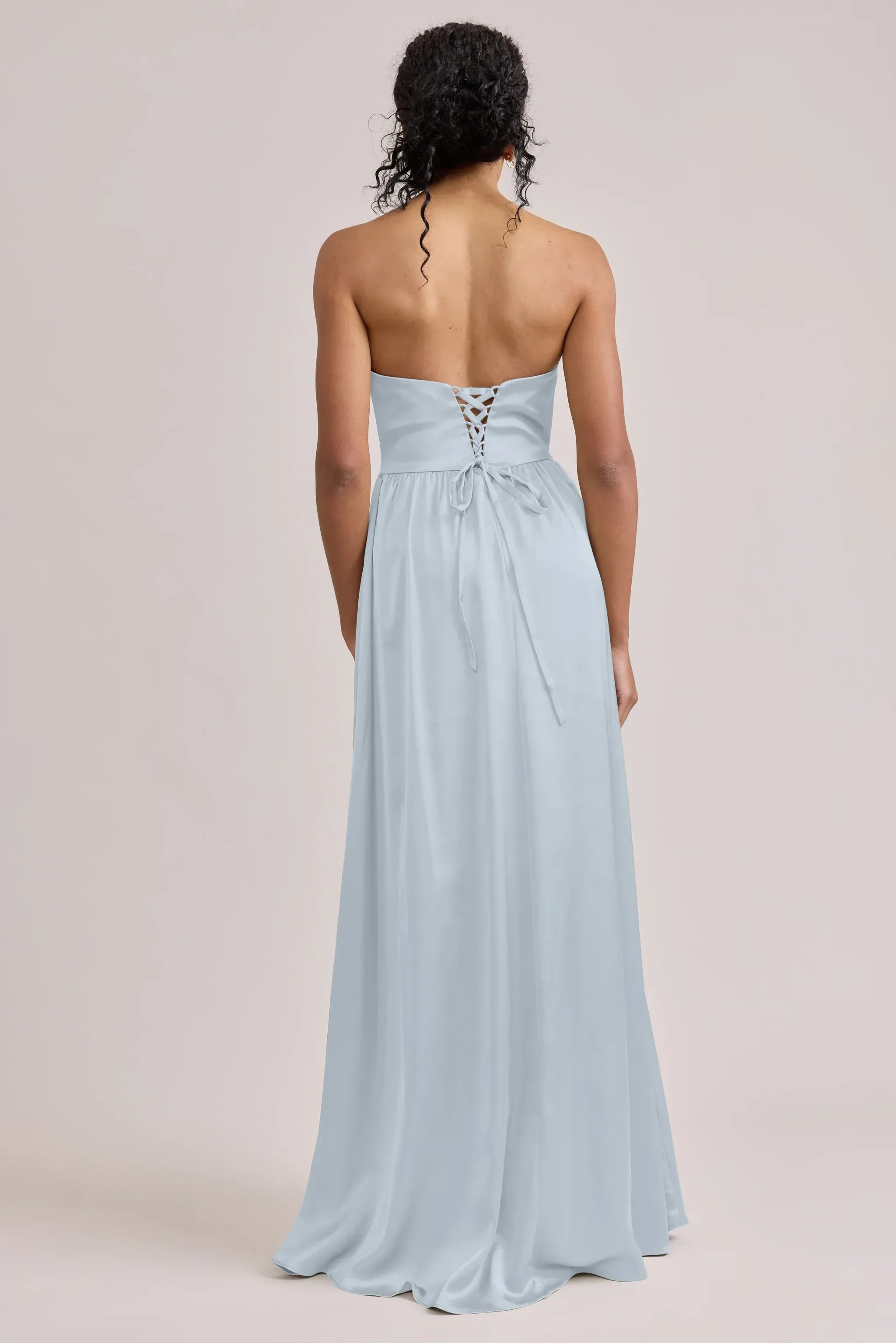 Airy A-Line Strapless Bustier Lace-Up Back Floor-Length Bridesmaid Dress
