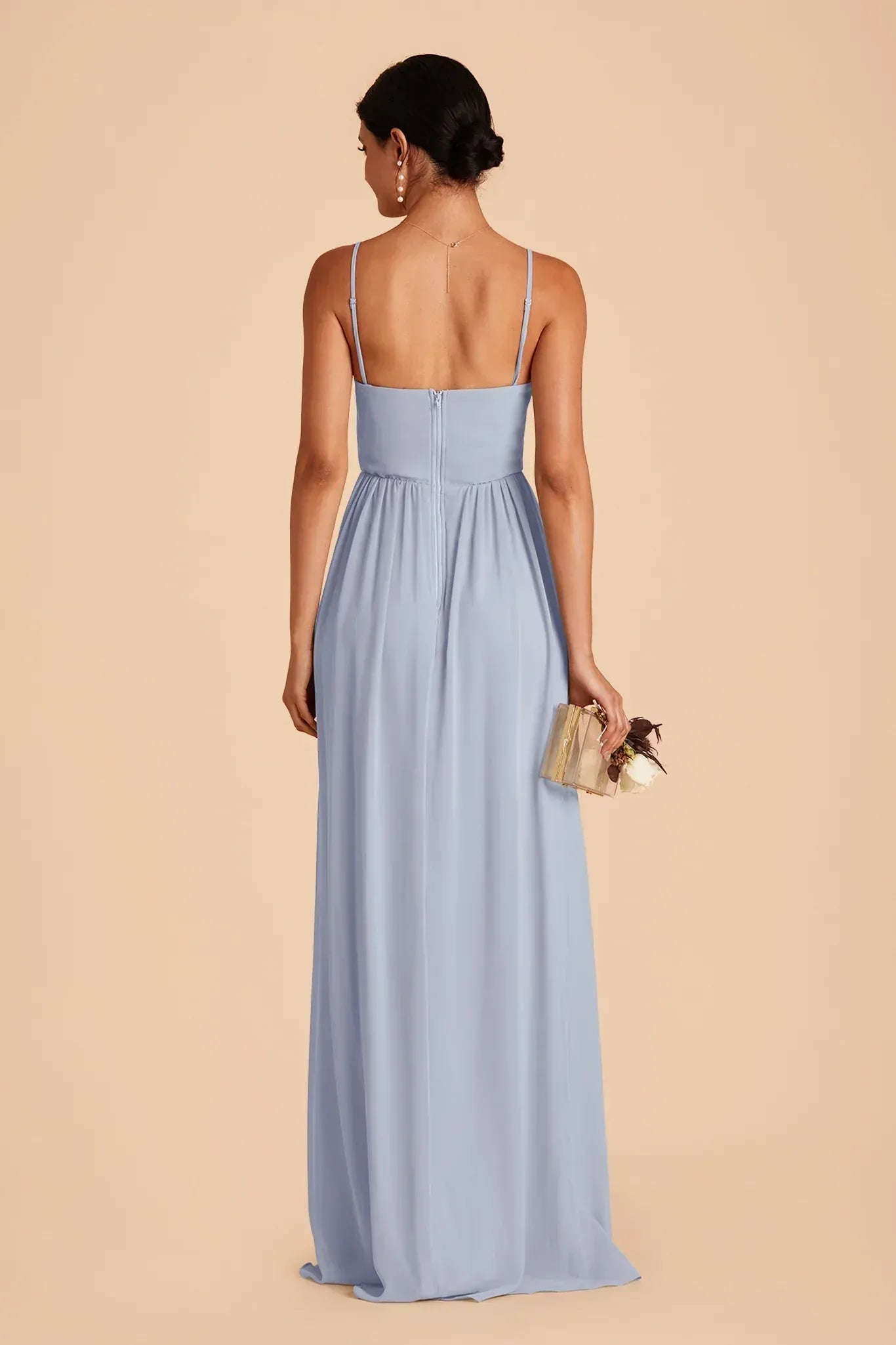 Airy Empire Square Neck Spaghetti Strap Low Back Maxi Wedding Bridesmaid Dress