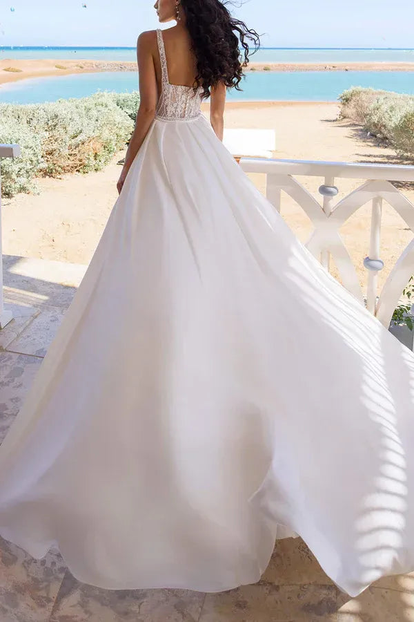 Alluring Square-Neck Sleeveless A-Line Floor-Length Wedding Dress