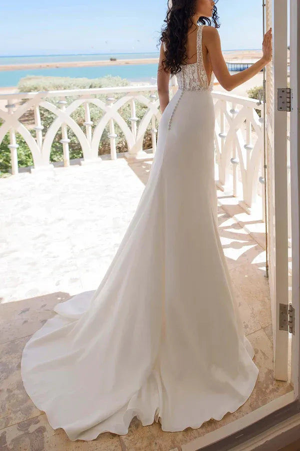 Alluring Square-Neck Sleeveless A-Line Floor-Length Wedding Dress