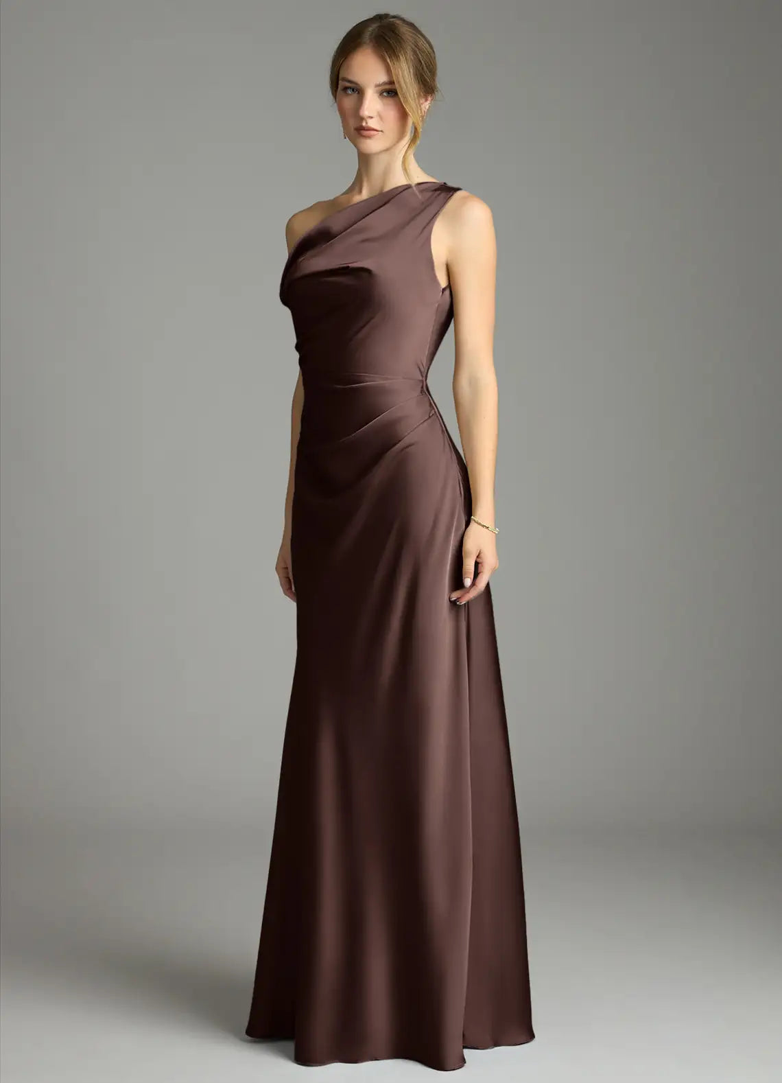 Asymmetric Off-Shoulder Satin Mermaid Floor-Length Bridesmaid Dress
