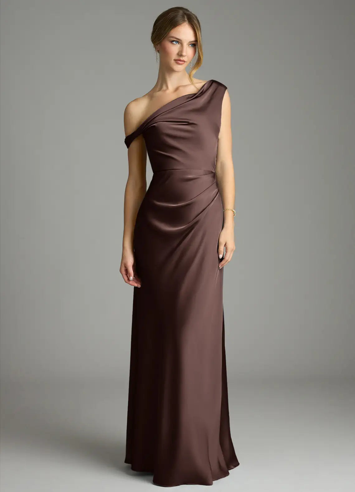 Asymmetric Off-Shoulder Satin Mermaid Floor-Length Bridesmaid Dress