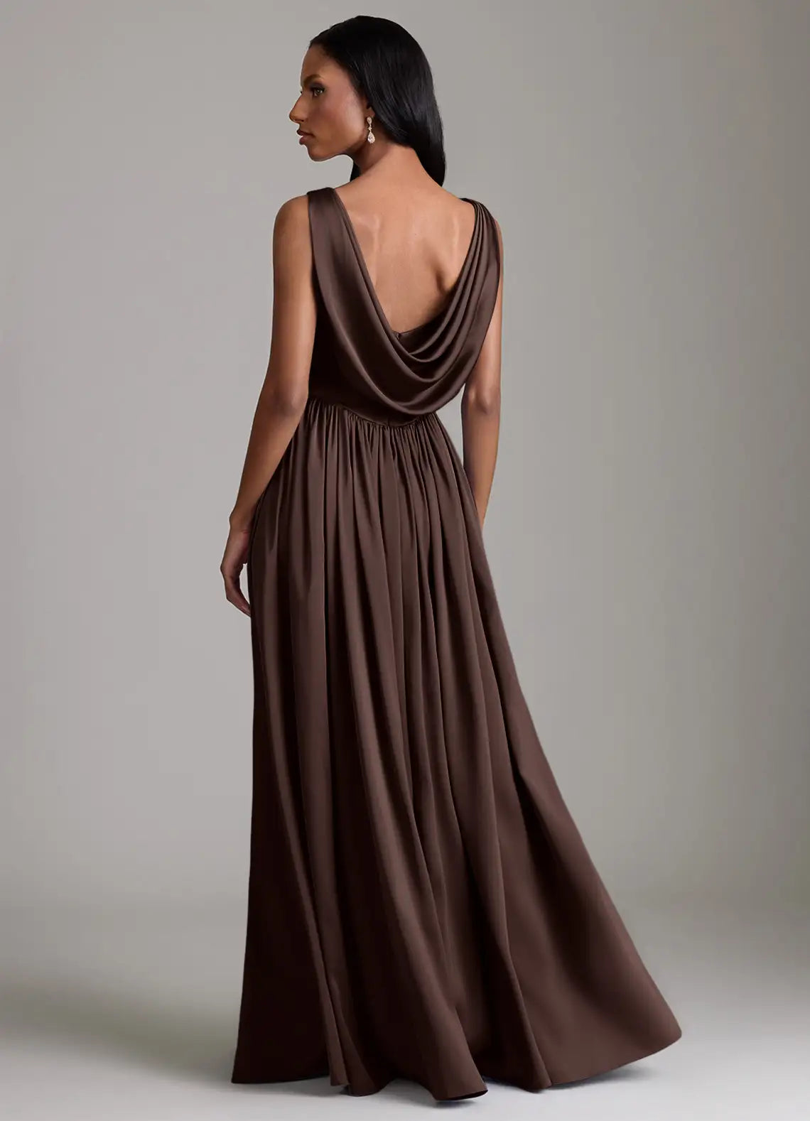 Asymmetrical Cowl Neck Corset Slit Floor-Length Bridesmaid Dress