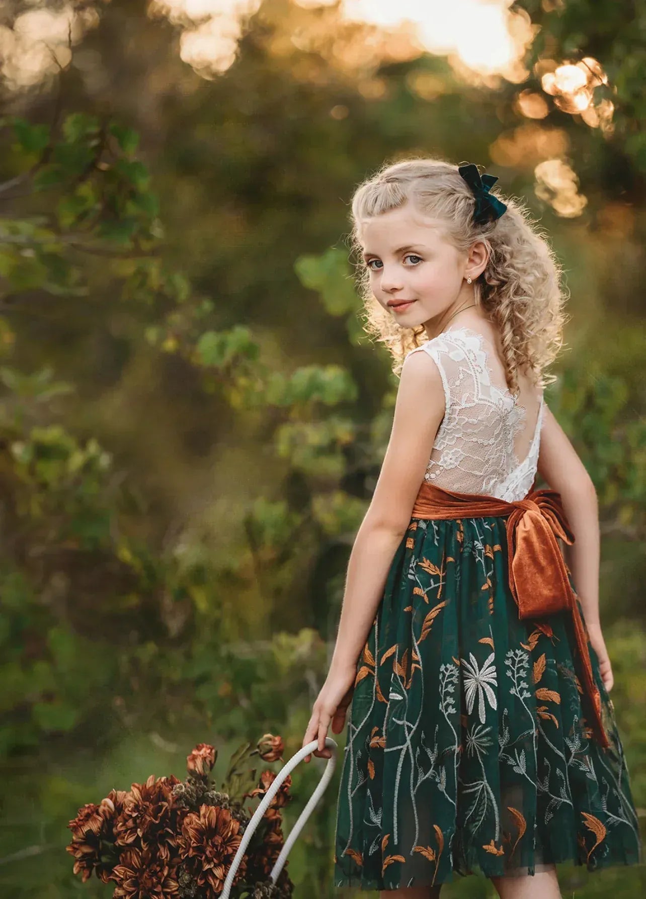 Autumn A-Line Round Neck Sleeveless V-Back Knee-Length Outdoor Flower Girl Dress