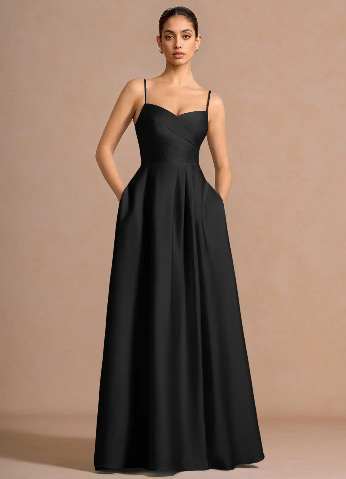 Black Convertible Chiffon Cape Spaghetti Strap Sweetheart A-Line Maxi Bridesmaid Dress