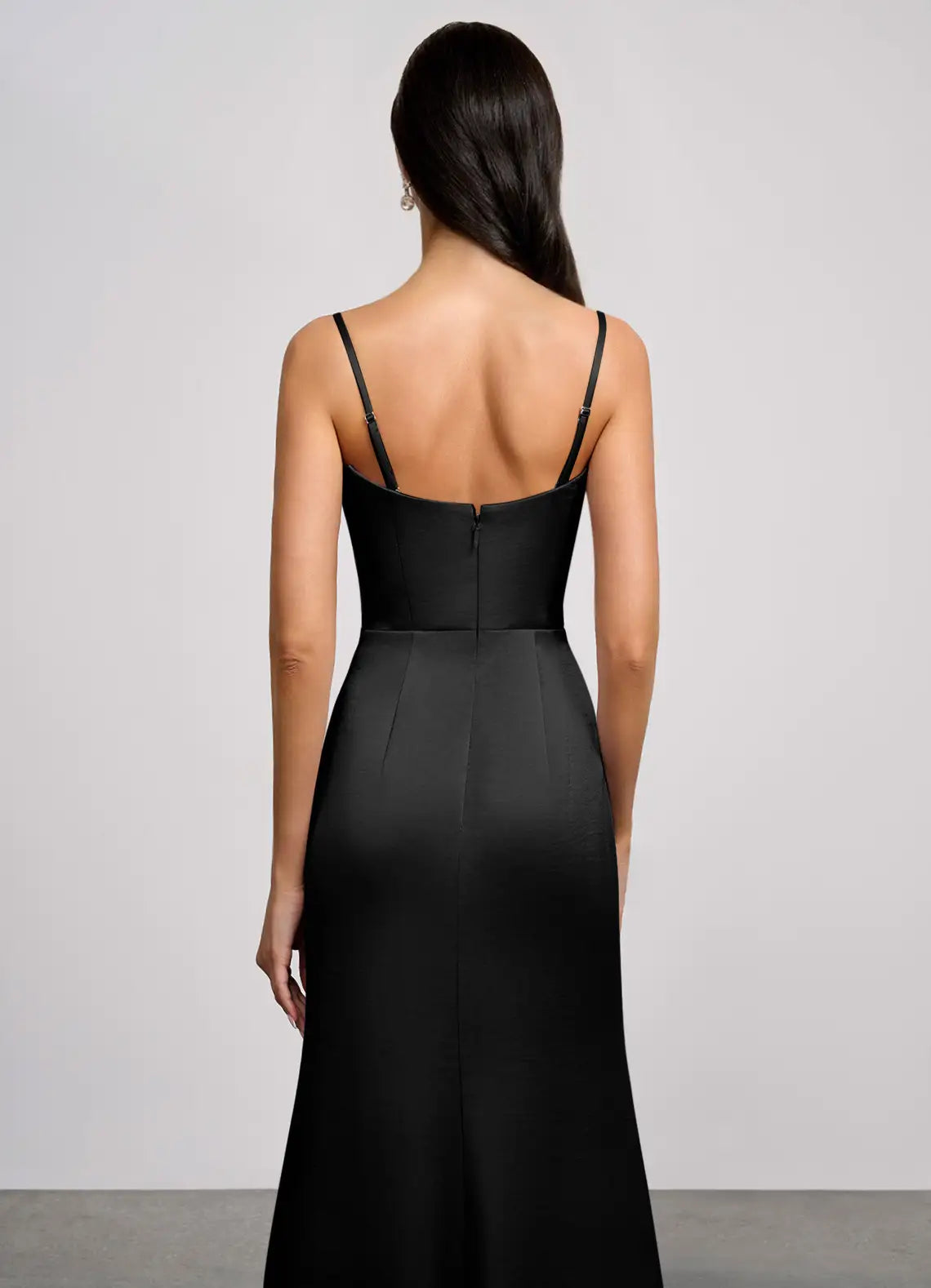 Black Convertible Off Shoulder Spaghetti Strap Slit Mermaid Maxi Wedding Guest Dress