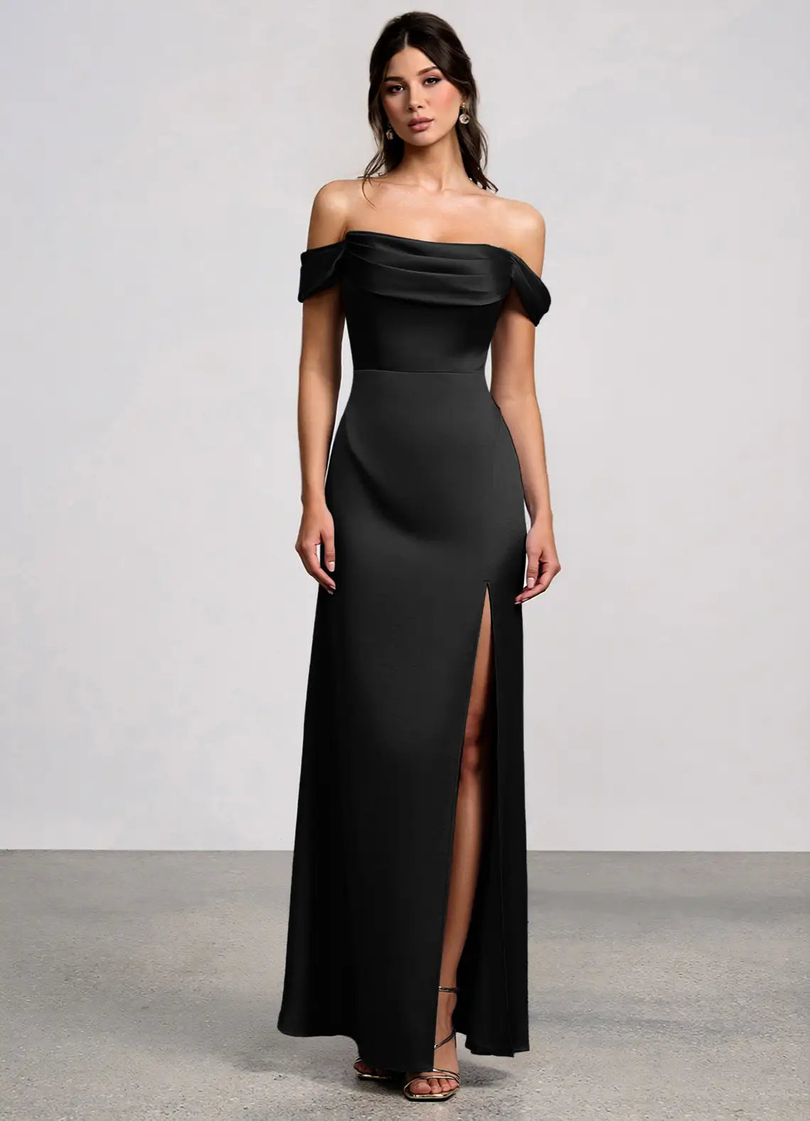 Black Convertible Off Shoulder Spaghetti Strap Slit Mermaid Maxi Wedding Guest Dress