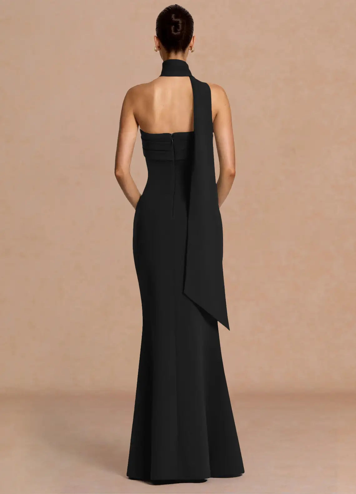 Black Floor-Length Strapless Choker Ribbon Mermaid Wedding Guest Dress
