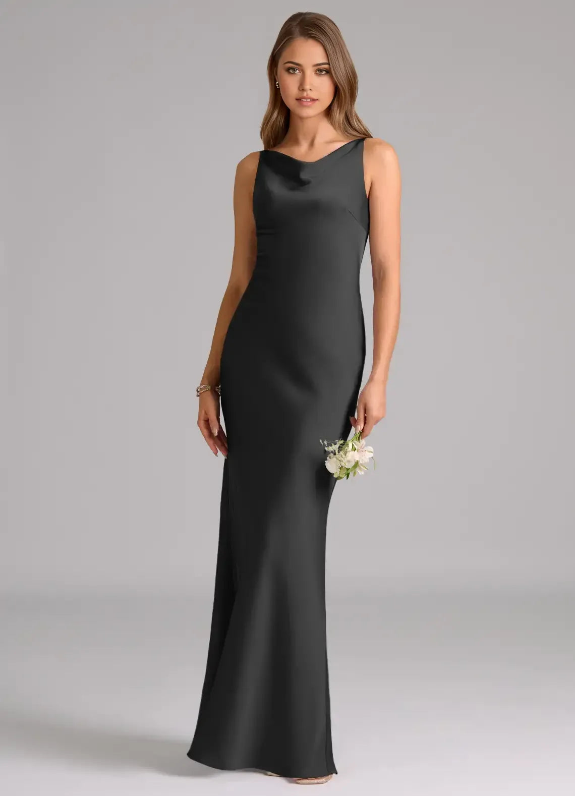 Black Mermaid Cow Neck Sleeveless Racerback Maxi Bridesmaid Dress