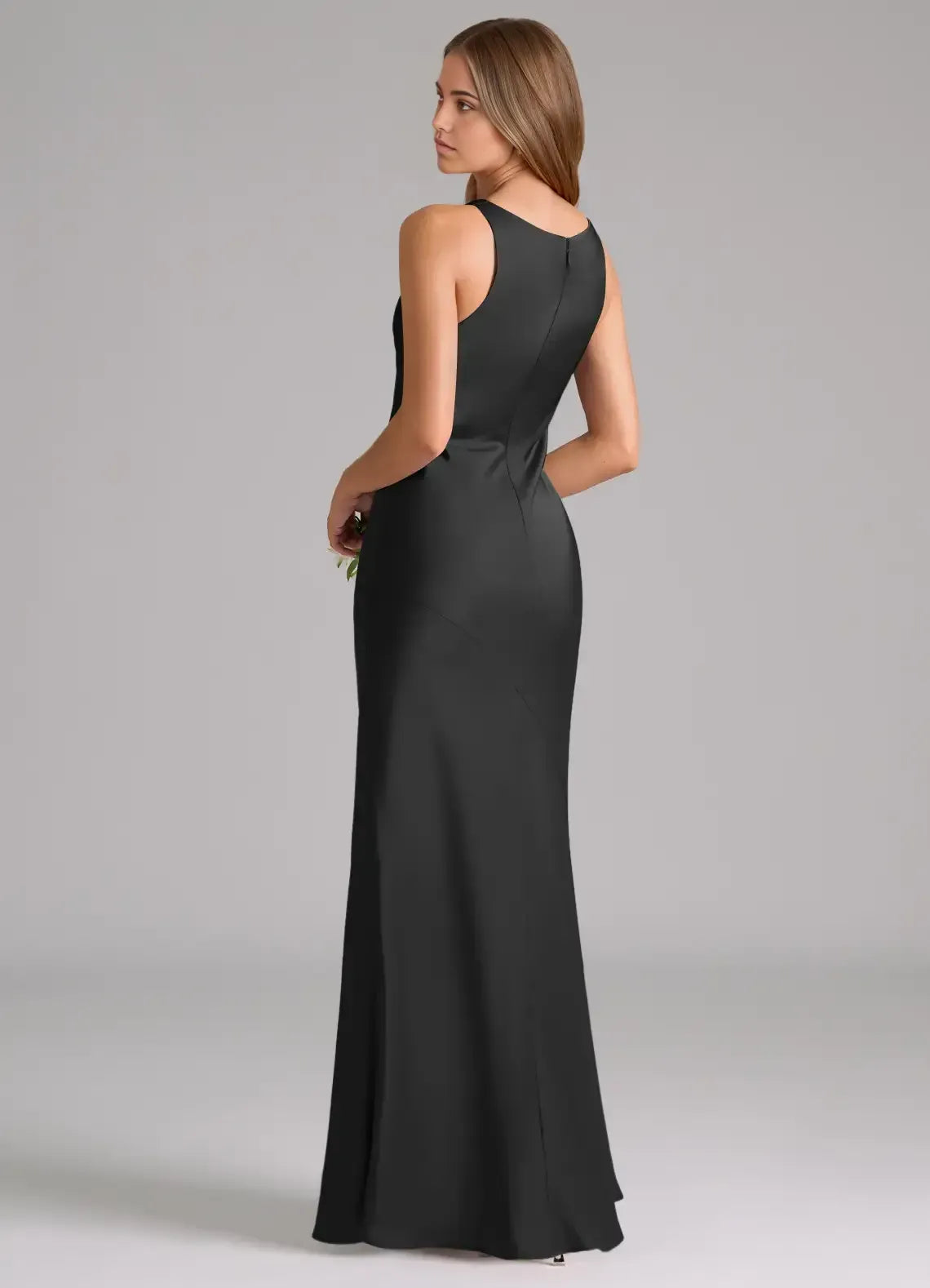 Black Mermaid Cow Neck Sleeveless Racerback Maxi Bridesmaid Dress
