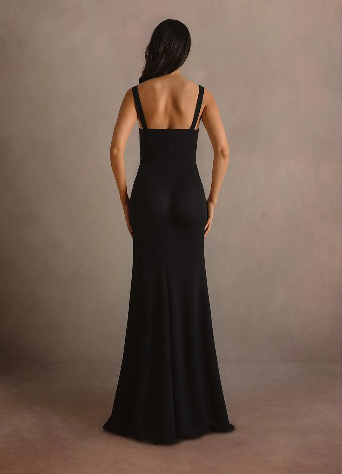Black Wide Strap Square Neck High Slit Mermaid Maxi Bridesmaid Dress