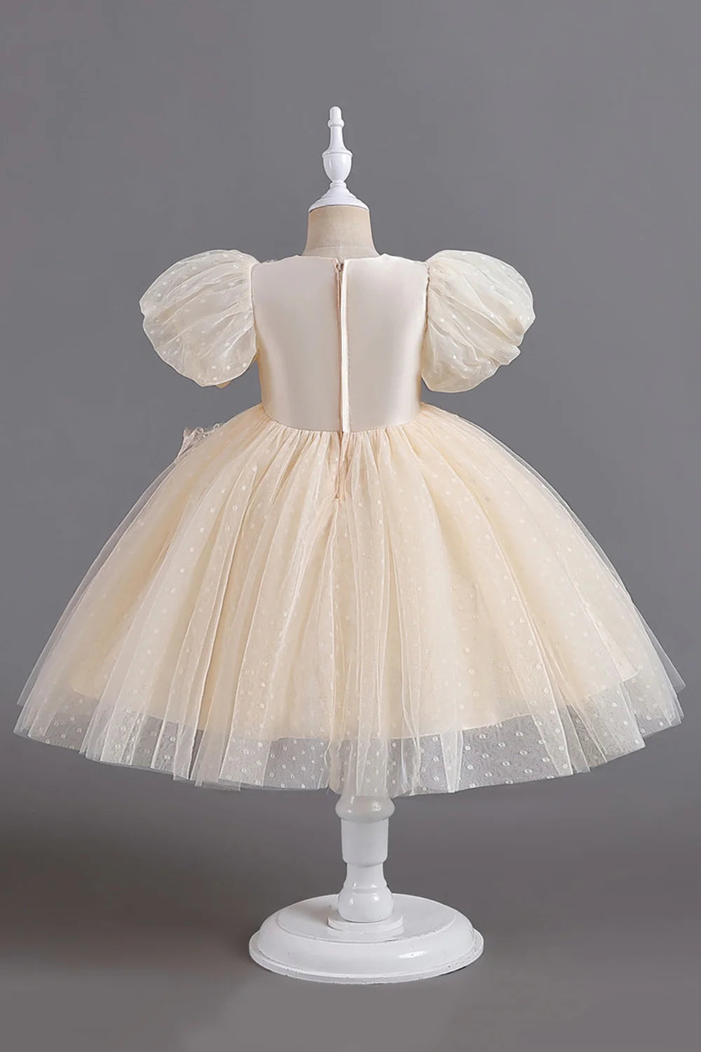 Blue Round Neck Puff Sleeves Girls Dresses