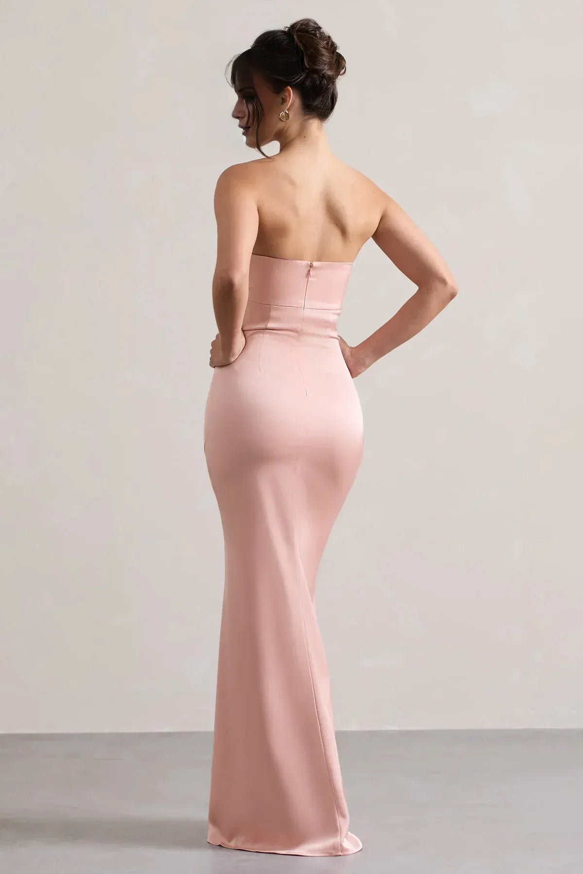 Blush Floor-Length Strapless Folded-Neck Mermaid Wedding Guest Dress