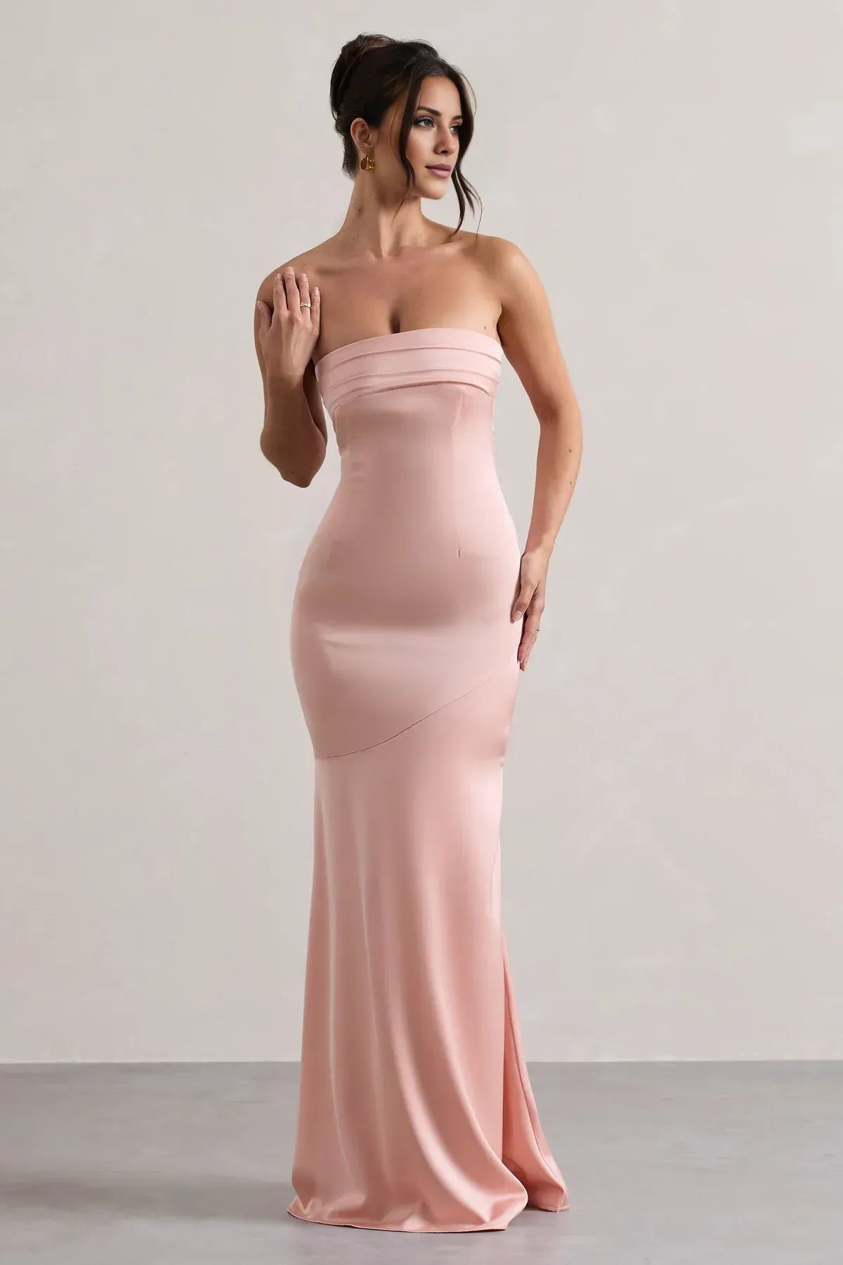 Blush Floor-Length Strapless Folded-Neck Mermaid Wedding Guest Dress