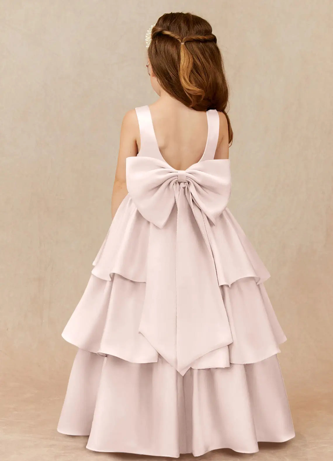 Bow A-Line Round Neck Sleeveless V-Back Floor-Length Formal Flower Girl Dress