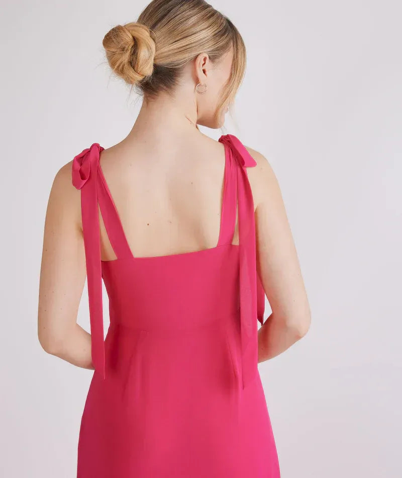 Bow Strap Sweetheart A Line Chiffon Long Bridesmaid Dress