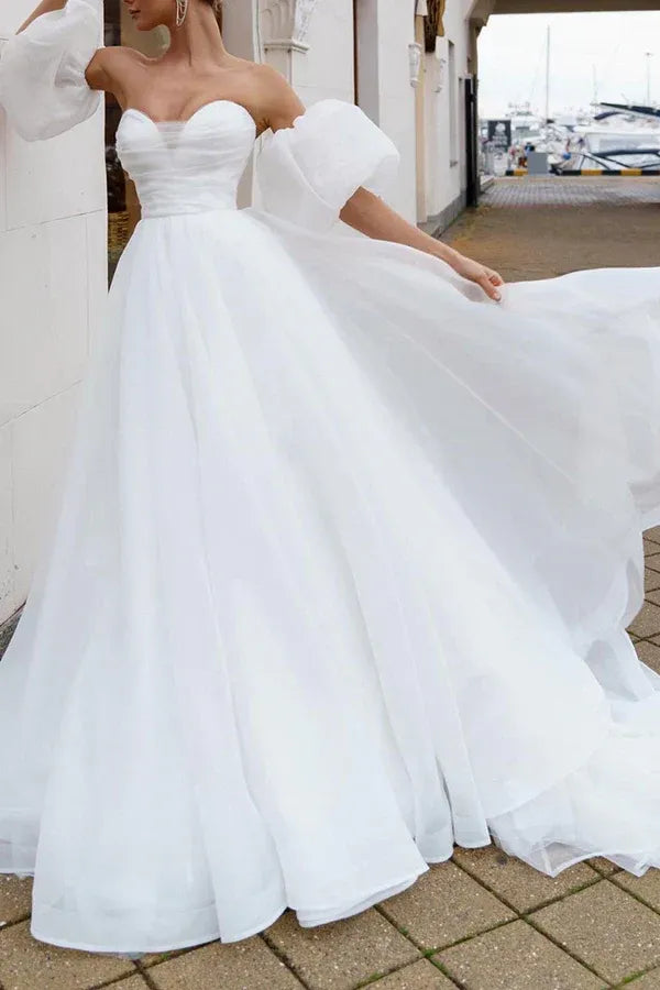 Breathtaking Off-the-Shoulder Sweetheart A-Line Floor-Length Wedding Dress