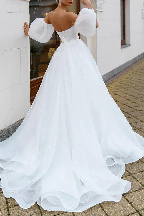 Breathtaking Off-the-Shoulder Sweetheart A-Line Floor-Length Wedding Dress
