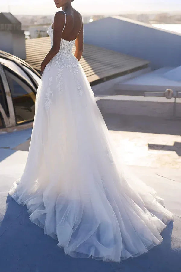 Breathtaking Sweetheart Spaghetti-Strap A-Line Floor-Length Wedding Dress